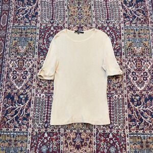 VTG 90s Gucci Beige Cotton Knit Short Sleeve Designer Top Italy M Soft Light